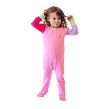 Imagem de Macacão Magnético Rosa, mangas lavanda e pink e detalhes menta - Recém nascido