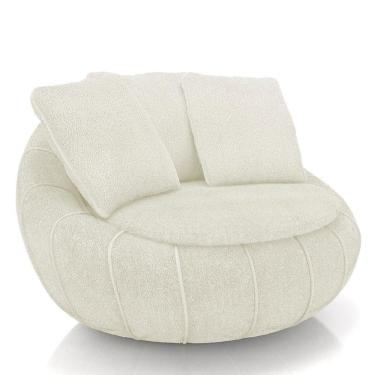 Imagem de Poltrona Decorativa Redonda Giratória Com Almofadas Saphire M22 Boucle Cru - Mpozenato