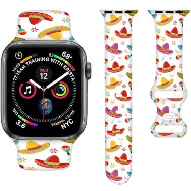 Imagem de Pulseiras coloridas com tema mexicano compatível com Apple Watch de 38 mm, 40 mm e 41 mm, pulseira de silicone compatível com iWatch Ultra Series SE 9, 8, 7, 6, 5, 4, 3, 2 e 1, para mulheres e homens