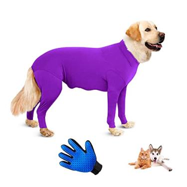 Imagem de Roupa de recuperação cirúrgica para cães, meia-calça elástica antilambida, evitando derramamento de corpo inteiro, alergia, proteção de feridas, coleira E alternativa (P, roxo)