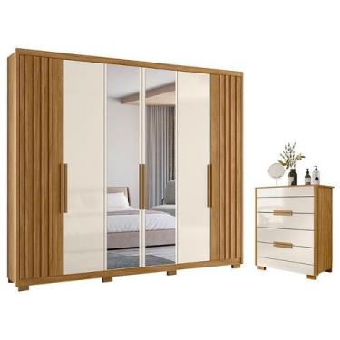 Imagem de Guarda Roupa Casal Araguaia e Cômoda Dhara Freijó Off White com Espelh