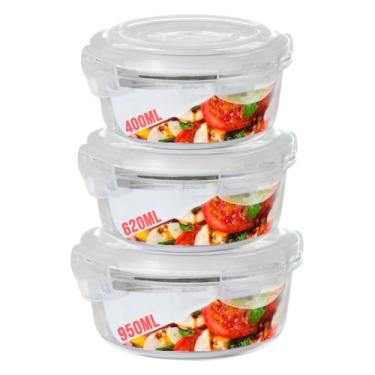 Imagem de Kit 3 Potes de Vidro Hermético Marmita Redondo Forno Frezeer - Quality