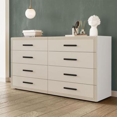 Imagem de Cômoda Valência 8 Gavetas Branco/Creme - Politorno, Bege, Moderno