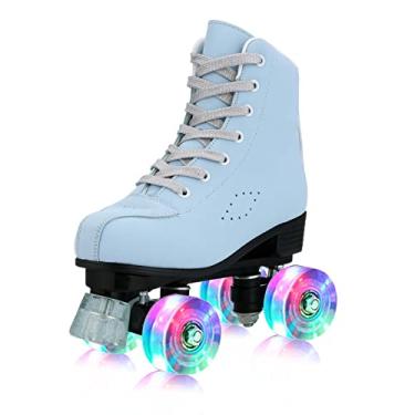 Imagem de Stylish Women Roller Skates, Cozy Sky Blue Premium Frosted Material Roller Skates, High-top Classic Double Row Indoor Outdoor Roller Skates for Beginner with Flash Wheels (US Women: 10)