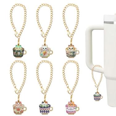Imagem de DLDXGXNR Berloques para Stanley Cup Accessories Tumbler Handle Charm Cute Water Bottle Charms Glitter Custom Identification Pendant (Gato)