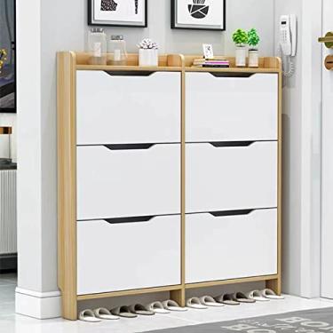 Imagem de LVEGHCR Prateleira de armazenamento de 3 níveis, sapateira com cubo basculante, armário portátil de grande capacidade muito estreito para entrada, corredor