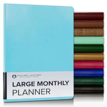 Imagem de Gallery Leather Agenda mensal grande 2026, agenda de calendário e caderno elegantemente encadernado com bordas douradas estilosas, 18 meses - piscina Acadia - 25 x 19 cm