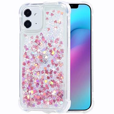 Imagem de FLOCUTE Capa com glitter compatível com iPhone 13 Mini capa com glitter de Natal transparente e macia borracha TPU amortecedora feminina linda capa líquida para iPhone 13 Mini (ouro rosa)