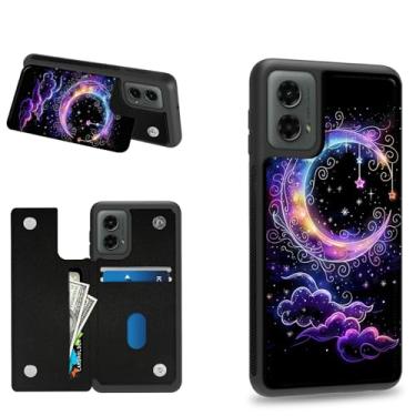 Imagem de Dikoer Capa carteira lua roxa para Moto G Stylus 5G 2024 6,7 polegadas com compartimentos para cartão de crédito e proteção de silicone macio à prova de choque com compartimentos para cartão para