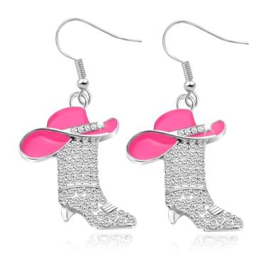 Imagem de Brincos femininos de strass para botas de vaqueira - Brincos pendentes de bota ocidental com design de esmalte boêmio - Estilosos para moda country, rodeio e joias ocidentais, Metal, Sem pedra