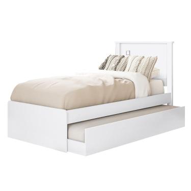 Imagem de Cama Solteiro Com Auxiliar Barcelona Branco Branco Preto Tebar