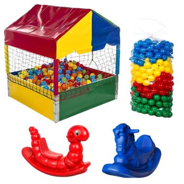 Imagem de Kit Playground Parquinho Infantil Piscina De Bolinhas Nacional Premium 1,00m + 500 Bolinhas Coloridas + 2 Gangorras 1 Lugar