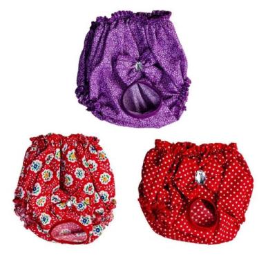 Imagem de Kit 3 Calcinhas Para Cachorro - 2 Vermelhas E 1 Lilás P - Nicapet