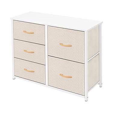 Imagem de AZL1 Life Concept Cômoda de armazenamento de móveis - Grande baú organizador para quarto, escritório, sala de estar e armário - 5 gavetas caixas de tecido removíveis, marfim