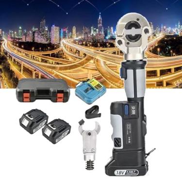 Imagem de CNAOHGHN Kit De Alicate De Crimpagem HidráUlica Com Duas Baterias, Alicate HidráUlico EléTrico, Cortador De Cabos 2 Em 1, 11 Pares De Matrizes, Crimpagem De Terminais Para 16-300 Mm²