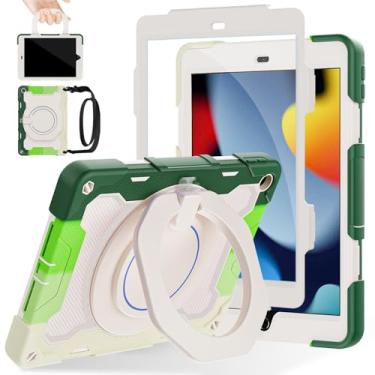 Imagem de ROISKIN para Ipad 10.2 Capa 9ª 8ª 7ª Geração com Protetor de Tela Proteção Contra Quedas de 15 Pés], 360 Suporte Giratório Alça de Ombro Aperto de Mão Porta-Lápis Capa Infantil para Ipad Capa de 10,2"