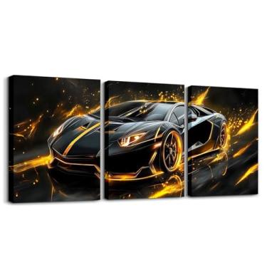 Imagem de Conjunto de 3 peças de arte de parede em tela de carro de corrida infantil para meninos, meninas, arte de parede infantil para meninos e meninas, impressão de pôster de carro esportivo de corrida de