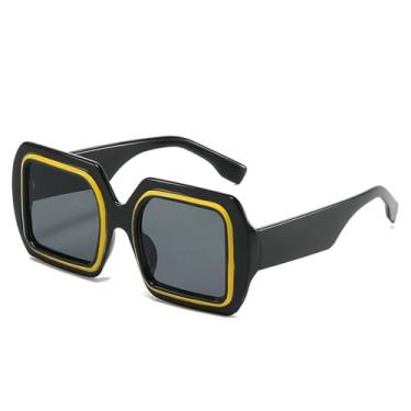 Imagem de JRLLFD Moda Clássico Pequeno Quadro Feminino Retro Óculos de Sol Masculino Ao Ar Livre Protetor Solar Uv400 (tamanho único/Preto Amarelo Cinza)