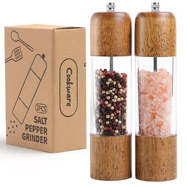 Imagem de M JINGMEI Conjunto de moedor de sal e pimenta de madeira, moedor de sal de madeira de carvalho premium, moedor de pimenta com janela transparente de acrílico, moedor de cerâmica ajustável - 20 cm