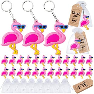 Imagem de Elecrainbow Pacote Com 120 Lembrancinhas De Festa Flamingo, Incluindo 40 Chaveiros, Etiquetas E Sacolas Para Luau Tropical Havaiana Na Praia, Chá Bebê, Nunca Se Esqueça Como Você É Incrível