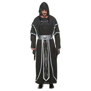Imagem de Eraspooky Fantasia masculina de feiticeiro medieval, bruxo, fantasia de padre, cosplay