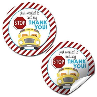 Imagem de Etiquetas adesivas com tema Stop to Say Thanks Traffic Ônibus Escolar Apreciação Agradecimento, 40 adesivos de círculo de festa de 5 cm da AmandaCreation, ótimo para selos de envelope e sacolas de presente