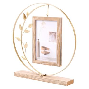 Imagem de bigjvbfv Porta-retrato vintage 10 x 15 cm com moldura decorativa de acrílico duplo comporta 2 fotos de presente para casal mãe e avó (moldura dourada, 15 cm)