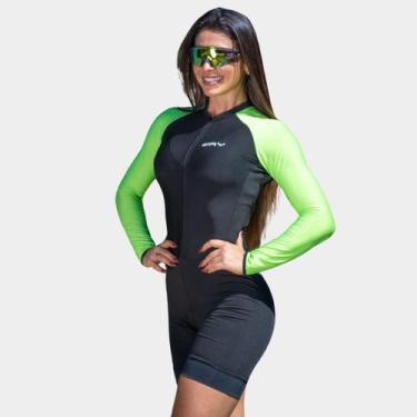 Imagem de Macaquinho de Ciclismo Feminino Forro Espuma Manga Longa Proteção Uv R