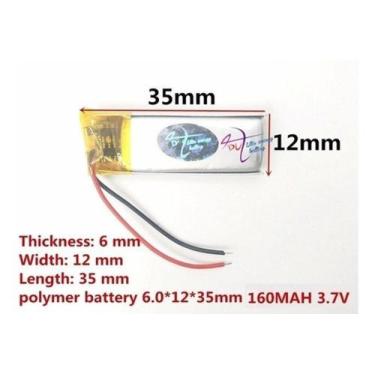 Imagem de Bateria 601235 Com 160mah 6mmx12mmx35mm 2 Fios 3,7v. - bgb