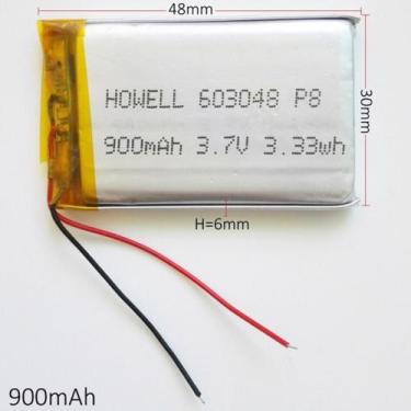 Imagem de Bateria 3.7v 900 Mah 6mm X30mm X48mm 2 Fios 603048 - bgb