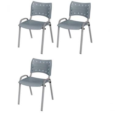 Imagem de Cadeira Iso Base Cinza Escola, Escritório Cinza - Kit 3 Un