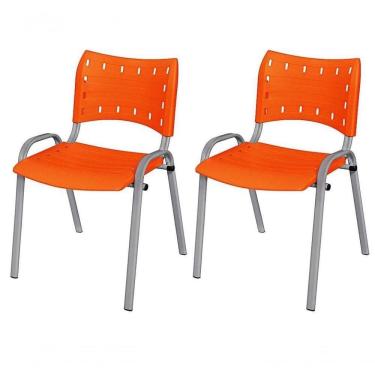 Imagem de Cadeira Iso Base Cinza Escola, Escritório Laranja - Kit 2 Un