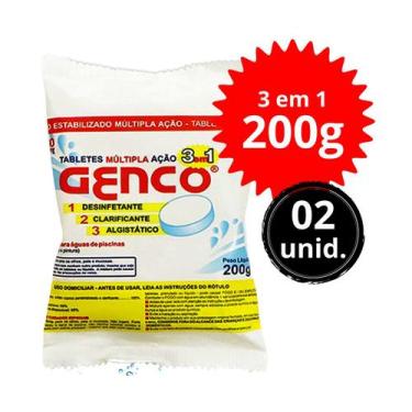 Imagem de kit 02 unid cloro Pastilha para piscina Genco 3 EM 1 Multiação 200g