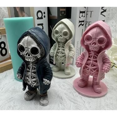 Imagem de Molde de cera de cera de esqueleto de caveira DIY, decorações Hallowen, molde de artesanato de resina epóxi, molde de silicone de concreto de gesso aromático, novos moldes de vela populares