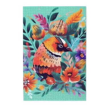 Imagem de Quebra-cabeça de flores e pássaros coloridos 1000 peças de quebra-cabeça personalizado de madeira para adultos imagem família presentes para casamento, aniversário, dia dos namorados (75 x 50 cm)