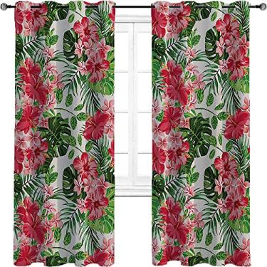 Imagem de Cortinas blackout florais – Cortinas de quarto e sala de estar com isolamento térmico, economia de energia e redução de ruído, 2 painéis por grupo, L 182 x C 182 cm verde coral escuro verde jade
