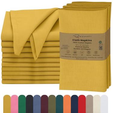 Imagem de RUVANTI Conjunto De 12 Guardanapos Pano Ruvanti, 45X45 Cm, 100% Algodão, Laváveis, Macios E Absorventes, Perfeitos Para Jantares Casamento, Natal Ação Graças - Mostarda Picante