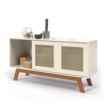Imagem de Balcão Buffet Rattan 2 Portas de Correr Off White Ofertamo Móveis