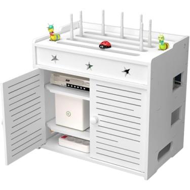 Imagem de Roteador Wifi Modem Prateleira Flutuante Cabo Plugue De Alimentação Fio Caixas De Armazenamento Rack De Armazenamento Multifuncional Com Porta, White, 37x26x40cm