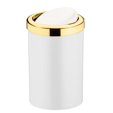 Imagem de Lixeira c/tampa basculante 8 litros branco/dourado - Future | Com sistema que esconde o saco de lixo