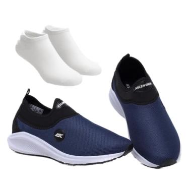 Imagem de Tênis Ortopédico Unissex Ascension + Meia Branca | Estilo Tipo Meia – Leve, Confortável, Calce Fácil | Ideal para Caminhada, Academia e Uso Diário (Marinho e Branco, BR, Adulto, Numérico, 43)