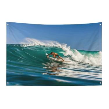 Imagem de Bandeira com quatro furos bandeiras para todos os climas surfista havaiano em faixa decorativa impressa ondulada bandeiras de poliéster adequadas para uso interno e externo 89 x 159 centímetros