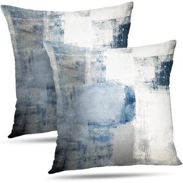 Imagem de Alricc Conjunto de 2 capas de almofada de arte azul e cinza, 50 x 50 cm, capas de almofada decorativas macias para sofá, casa, sala de estar, quarto