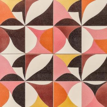 Imagem de HOMETITUTE 10 peças de azulejos geométricos abstratos retrô de 30,5 x 30,5 cm, adesivos de piso de vinil autoadesivos removíveis para cozinha, banheiro, sala de estar, entrada, decoração de casa