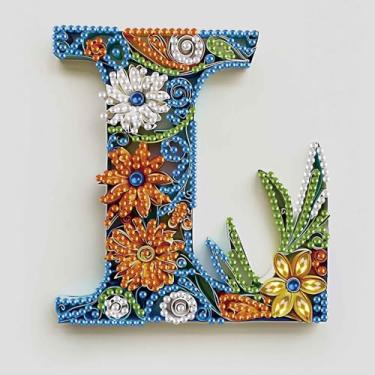 Imagem de MVVMTOP Kit de pintura de diamante, letra L DIY 5D, arte de diamante artificial de cristal de forma especial, artesanato em mosaico parcial para iniciantes, decoração de parede, presente para quarto