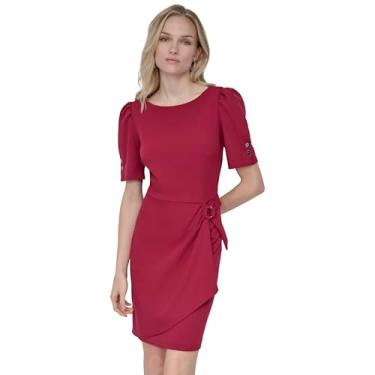Imagem de DKNY Vestido feminino rodado manga 3/4 com babados e bainha, Beterraba, 48