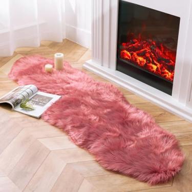 Imagem de Ashler Tapete de pele sintética, tapete felpudo fofo ultra macio 6 x 18 m tapete de pele de carneiro, tapete felpudo rosa blush lavável na máquina, tapetes decorativos de berçário para quarto, quarto de crianças, sala de estar