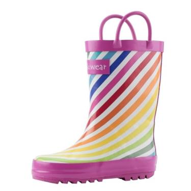 Imagem de OAKI Botas de chuva infantis - Botas de chuva infantis perfeitas para qualquer clima - Botas de chuva de borracha durável para bebês mantêm os pezinhos secos, leves à prova d'água com alça fácil de