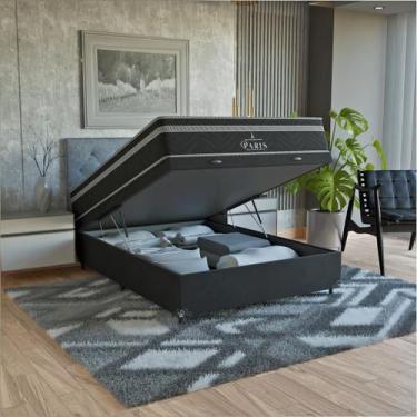 Imagem de Cama Box Baú Viúva Preto + Colchão Paris Molas Ensacadas - eShop casa