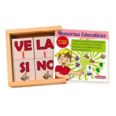 Imagem de Jogo da Memoria de Silabas Carimbras 40 Pecas em Madeira Brinquedo Recreativo e Pedagogico